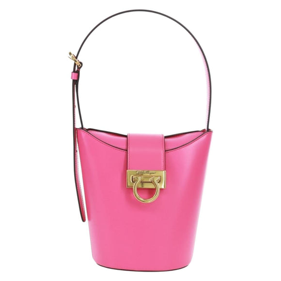 Salvatore Ferragamo Gancini Shoulder Bag Leather Pink Gold Auth 171099M