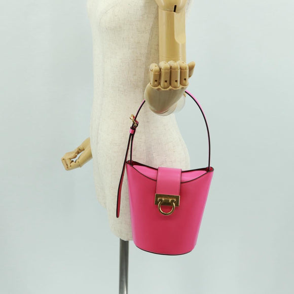 Salvatore Ferragamo Gancini Shoulder Bag Leather Pink Gold Auth 171099M