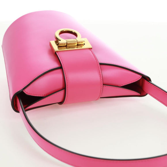 Salvatore Ferragamo Gancini Shoulder Bag Leather Pink Gold Auth 171099M