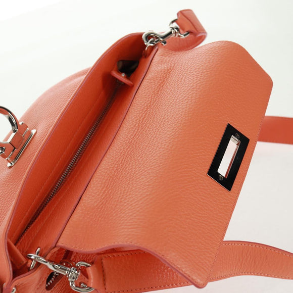 Salvatore Ferragamo Gancini Sofia Bag Leather 2way Orange Silver Auth 171100V