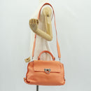 Salvatore Ferragamo Gancini Sofia Bag Leather 2way Orange Silver Auth 171100V-29