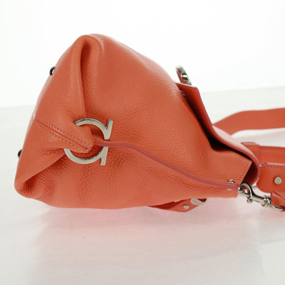 Salvatore Ferragamo Gancini Sofia Bag Leather 2way Orange Silver Auth 171100V