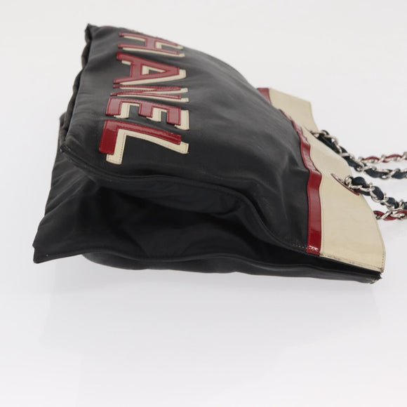 CHANEL Chain Tote Bag Leder Schwarz Silber CC Auth 171101