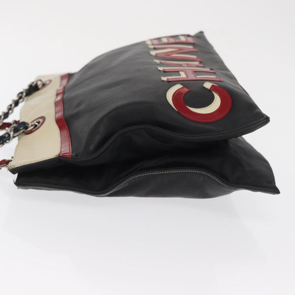 CHANEL Chain Tote Bag Leder Schwarz Silber CC Auth 171101