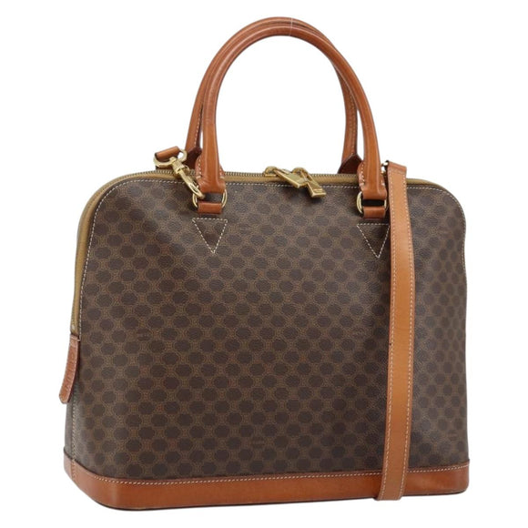 CELINE Macadam Canvas Hand Bag PVC Leather 2way Brown Gold Auth 171116
