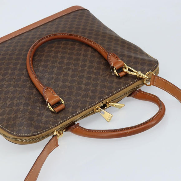 CELINE Macadam Canvas Hand Bag PVC Leather 2way Brown Gold Auth 171116