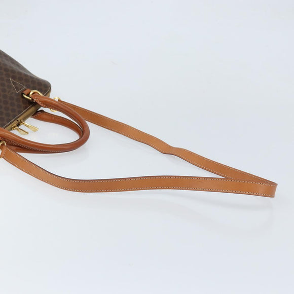 CELINE Macadam Canvas Hand Bag PVC Leather 2way Brown Gold Auth 171116