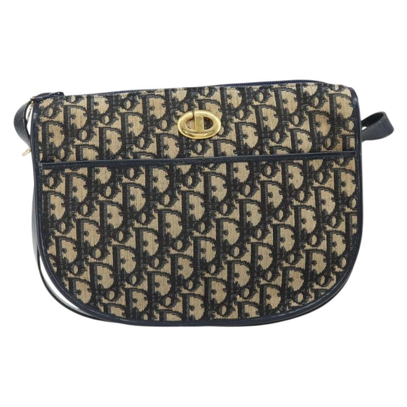Christian Dior Trotter Canvas Shoulder Bag Navy Gold Auth 171117