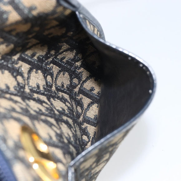 Christian Dior Trotter Canvas Shoulder Bag Navy Gold Auth 171117