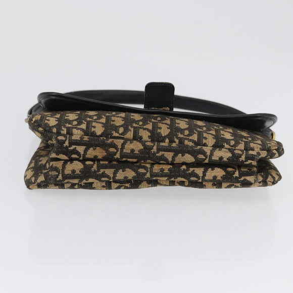 Christian Dior Trotter Canvas Shoulder Bag Black Gold Auth 171118