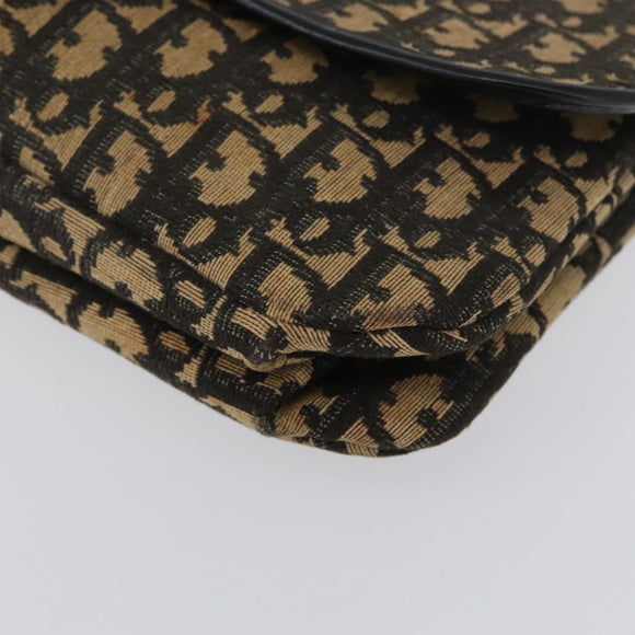 Christian Dior Trotter Canvas Shoulder Bag Black Gold Auth 171118