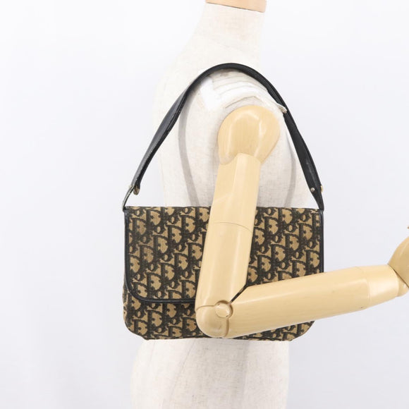 Christian Dior Trotter Canvas Shoulder Bag Black Gold Auth 171118