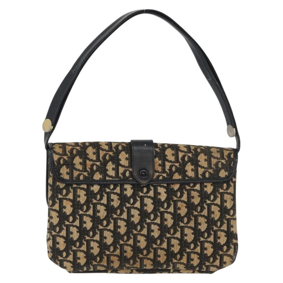 Christian Dior Trotter Canvas Shoulder Bag Black Gold Auth 171118