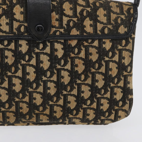Christian Dior Trotter Canvas Shoulder Bag Black Gold Auth 171118