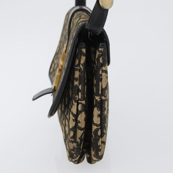 Christian Dior Trotter Canvas Shoulder Bag Black Gold Auth 171118