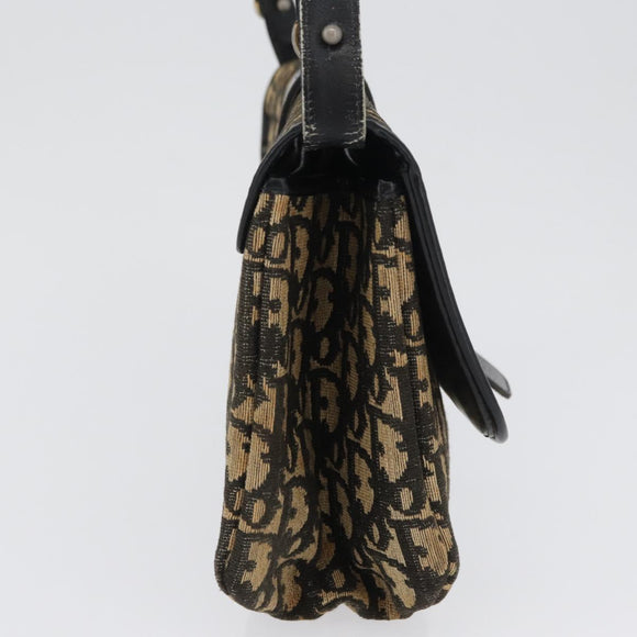 Christian Dior Trotter Canvas Shoulder Bag Black Gold Auth 171118