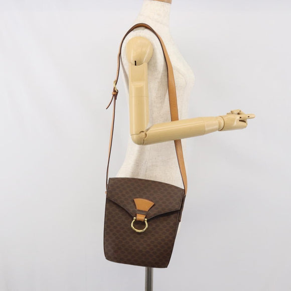 CELINE Macadam Canvas Shoulder Bag PVC Leather Brown Gold Auth 171119
