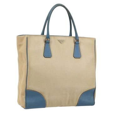 PRADA Tote Bag Canvas Beige Silver Auth 171123
