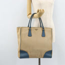 PRADA Tote Bag Canvas Beige Silver Auth 171123-22