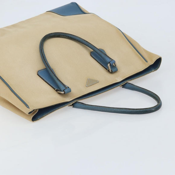 PRADA Tote Bag Canvas Beige Silver Auth 171123