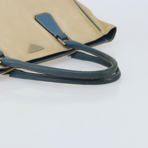 PRADA Tote Bag Canvas Beige Silver Auth 171123