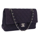 CHANEL Double Flap Matelasse Chain Bag Cotton Purple Silver CC Auth 171158-1