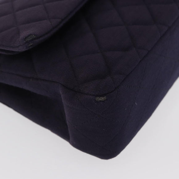 CHANEL Double Flap Matelasse Chain Bag Cotton Purple Silver CC Auth 171158