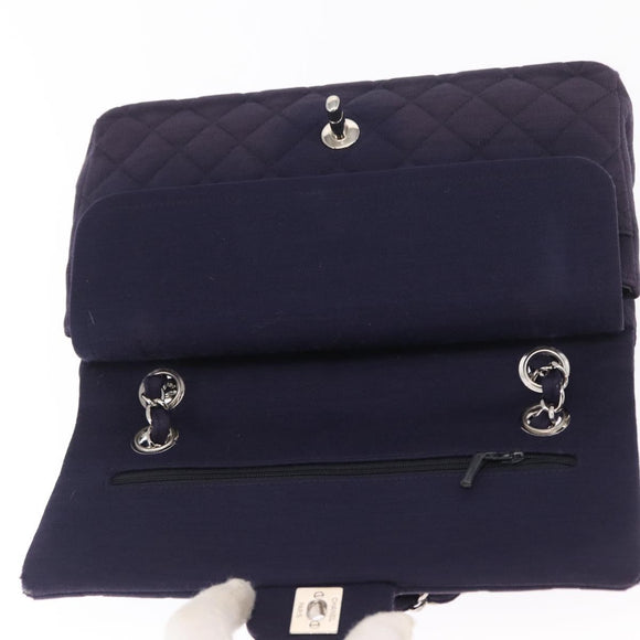 CHANEL Double Flap Matelasse Chain Bag Cotton Purple Silver CC Auth 171158