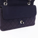 CHANEL Double Flap Matelasse Chain Bag Cotton Purple Silver CC Auth 171158-18