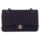 CHANEL Double Flap Matelasse Chain Bag Cotton Purple Silver CC Auth 171158-2