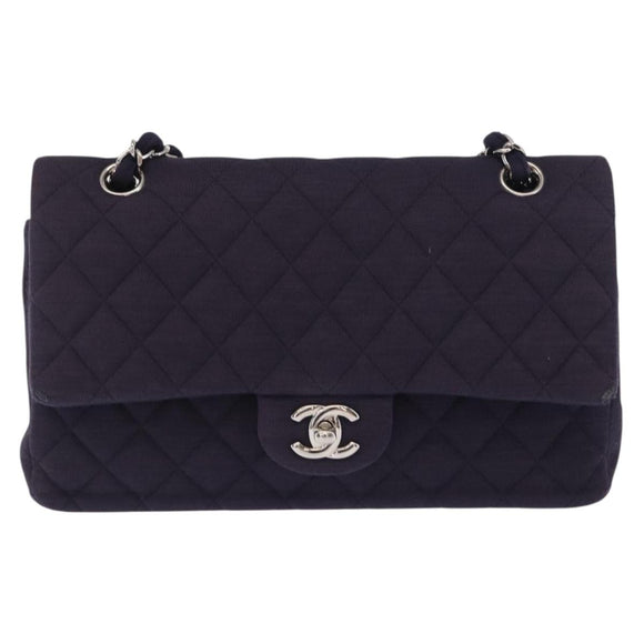 CHANEL Double Flap Matelasse Chain Bag Cotton Purple Silver CC Auth 171158