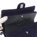 CHANEL Double Flap Matelasse Chain Bag Cotton Purple Silver CC Auth 171158-20