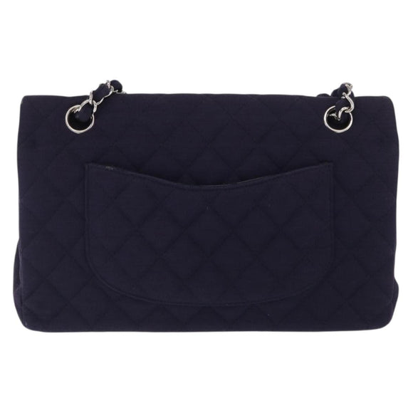 CHANEL Double Flap Matelasse Chain Bag Cotton Purple Silver CC Auth 171158
