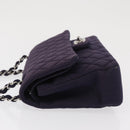 CHANEL Double Flap Matelasse Chain Bag Cotton Purple Silver CC Auth 171158-6