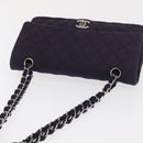 CHANEL Double Flap Matelasse Chain Bag Cotton Purple Silver CC Auth 171158-7