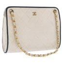 CHANEL Matelasse Chain Shoulder Bag Leather White Gold CC Auth 171161-1