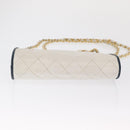 CHANEL Matelasse Chain Shoulder Bag Leather White Gold CC Auth 171161-5