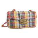 FENDI Chain Mini Bee Baguette Shoulder Bag Leather Multicolor Gold Auth 171168SAM-1