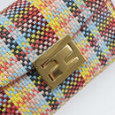 FENDI Chain Mini Bee Baguette Shoulder Bag Leather Multicolor Gold Auth 171168SAM-15
