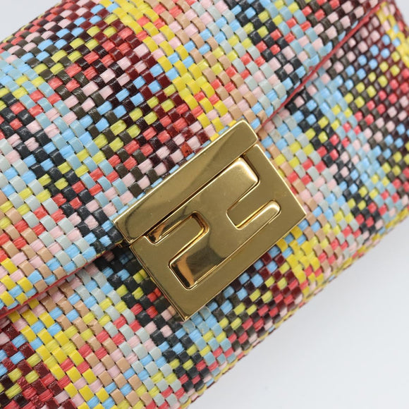 FENDI Chain Mini Bee Baguette Shoulder Bag Leather Multicolor Gold Auth 171168SAM