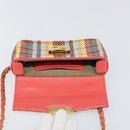 FENDI Chain Mini Bee Baguette Shoulder Bag Leather Multicolor Gold Auth 171168SAM-18