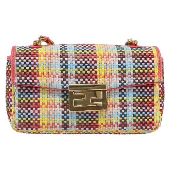 FENDI Chain Mini Bee Baguette Shoulder Bag Leather Multicolor Gold Auth 171168SAM