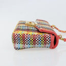 FENDI Chain Mini Bee Baguette Shoulder Bag Leather Multicolor Gold Auth 171168SAM-4