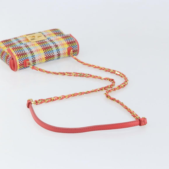 FENDI Chain Mini Bee Baguette Shoulder Bag Leather Multicolor Gold Auth 171168SAM