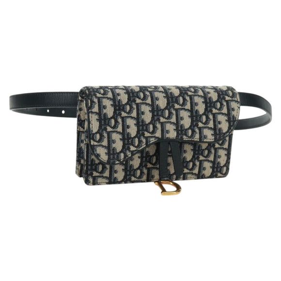 Christian Dior Trotter Canvas Saddle Waist bag Navy Gold Auth 171184M