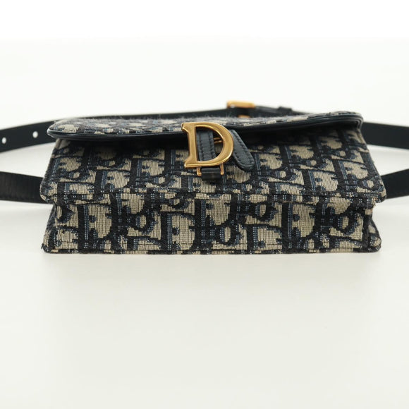 Christian Dior Trotter Canvas Saddle Waist bag Navy Gold Auth 171184M