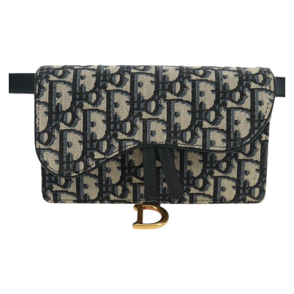Christian Dior Trotter Canvas Saddle Waist bag Navy Gold Auth 171184M