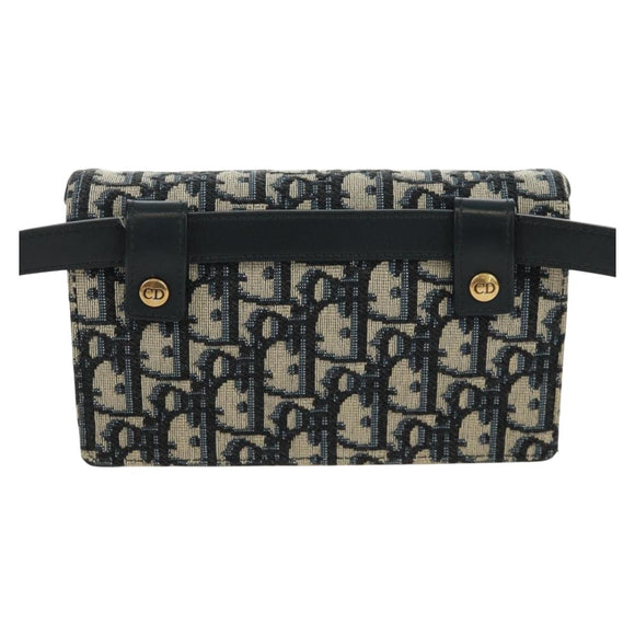 Christian Dior Trotter Canvas Saddle Waist bag Navy Gold Auth 171184M