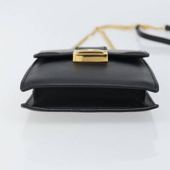 FENDI Chain Shoulder Bag Leather Black Gold Auth 171185M