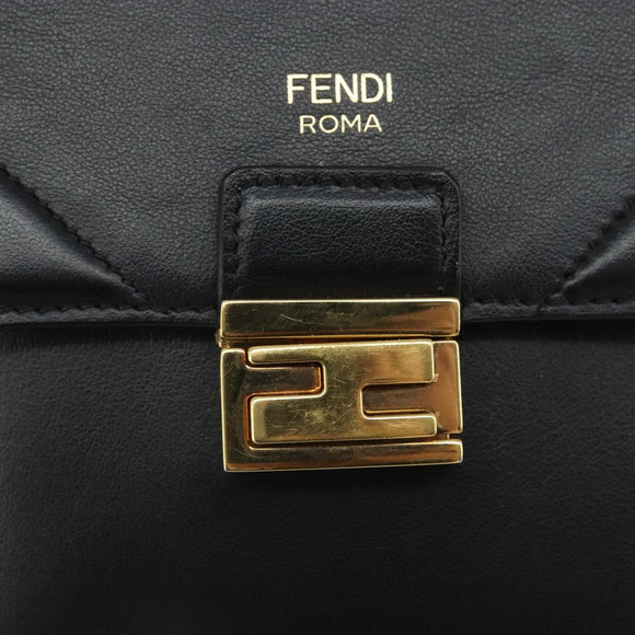 FENDI Chain Shoulder Bag Leather Black Gold Auth 171185M